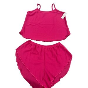 NWT Vintage Nancy King Hot Pink Waffle Cami + Shorts Set Size M USA Made 5357